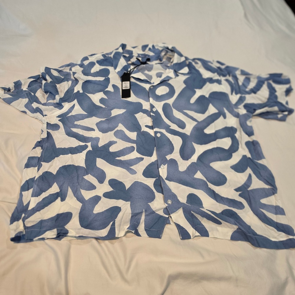 Fashion Nova Bold Metric Cuban Shirt Mens XXXL Blue White New Abstract CVS9323
